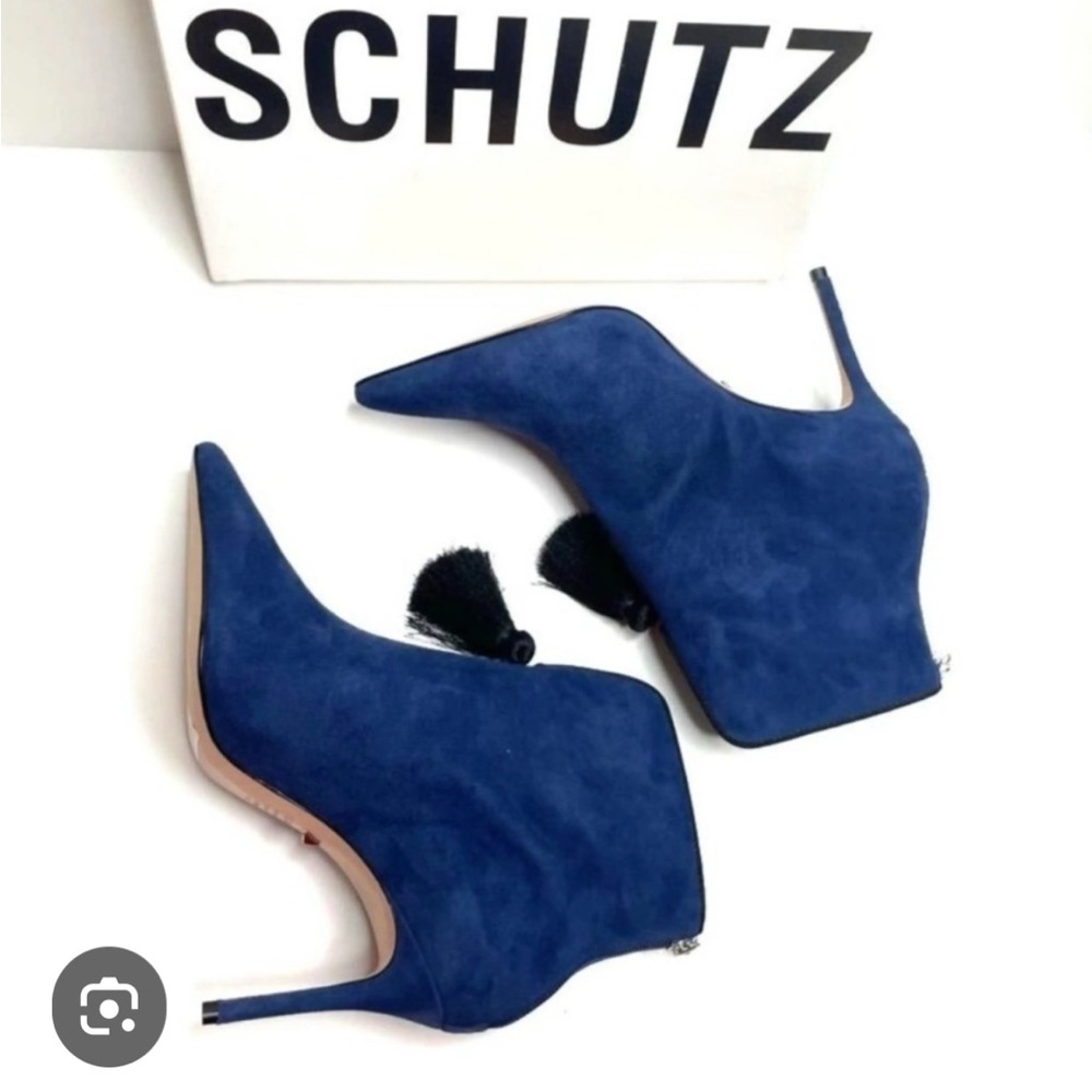 Schutz Lattoya Navy Suede Bootie